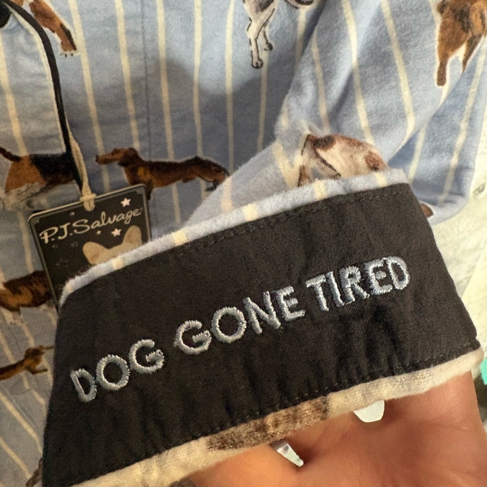PJ Salvage Flannel Cotton Pajama Set Doggone Tired Dog Print NWT size xs blue - Picture 8 of 10